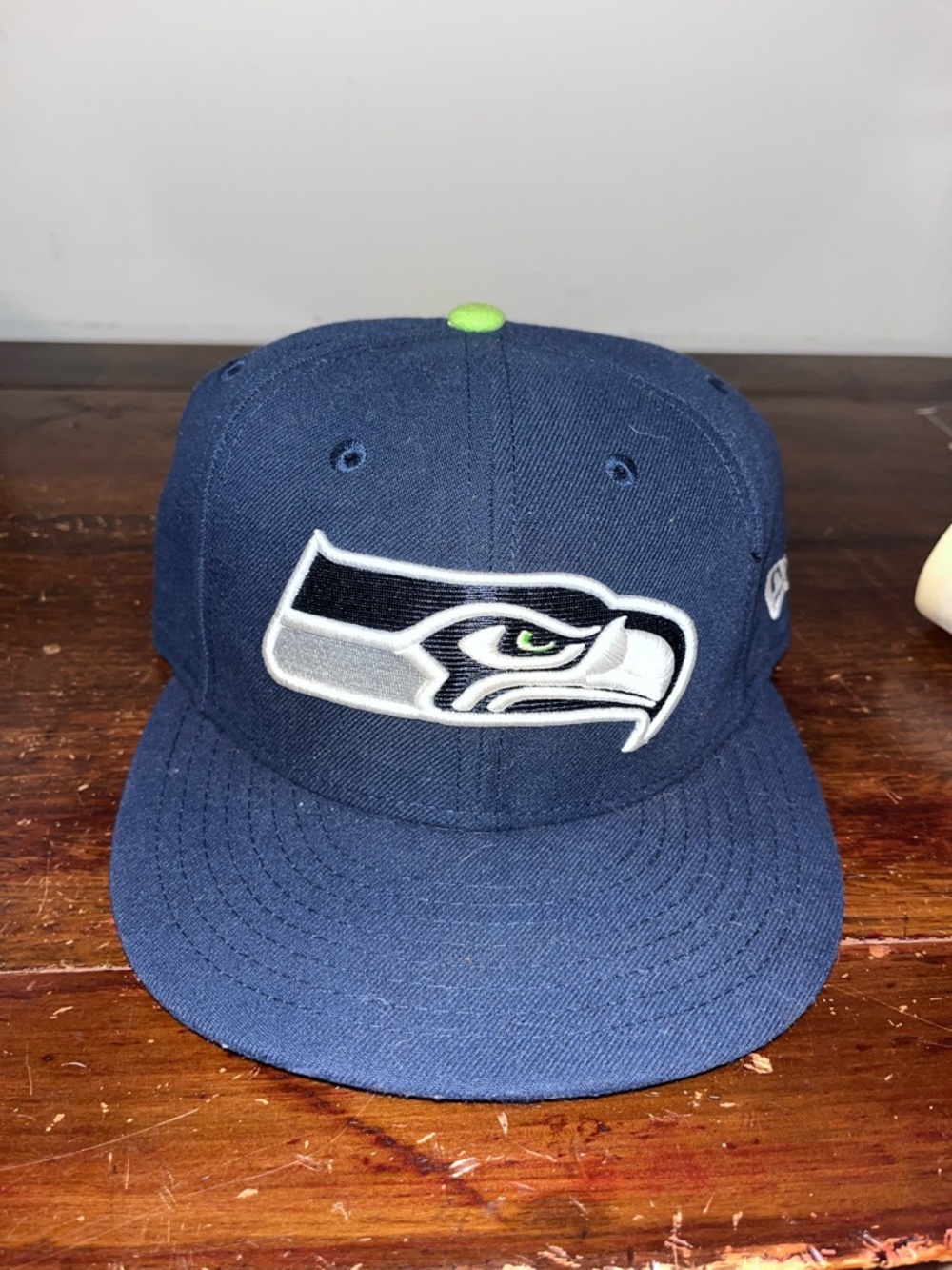 New Era Navy Blue Lime Button Sewn Seattle Seahawks Fitted 6 7/8 B